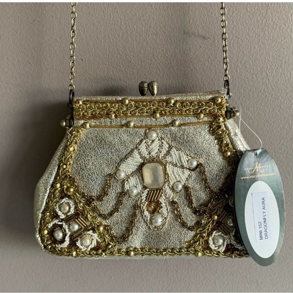Mary Frances Gold and Pearl Embellished Evening Clutch with Autograph NWT - Picture 2 of 14